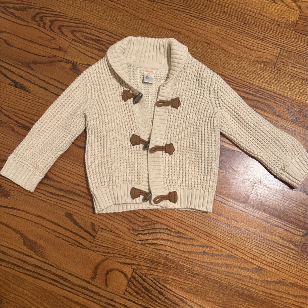 Gymboree Cream Cardigan with Brown Toggle Accents